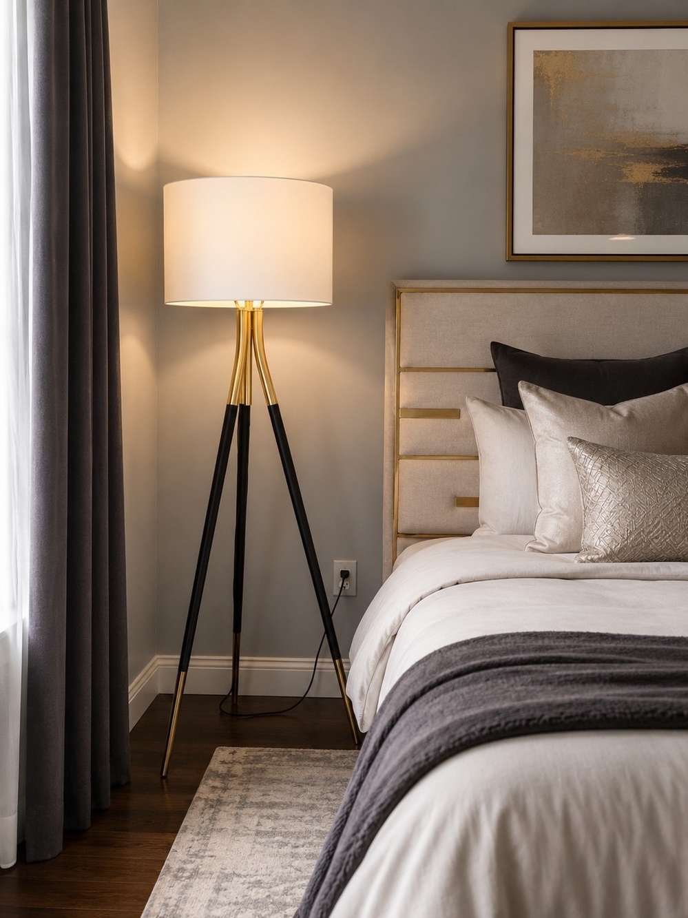 Modern Black and Gold Tripod Floor Lamp - Home Accents